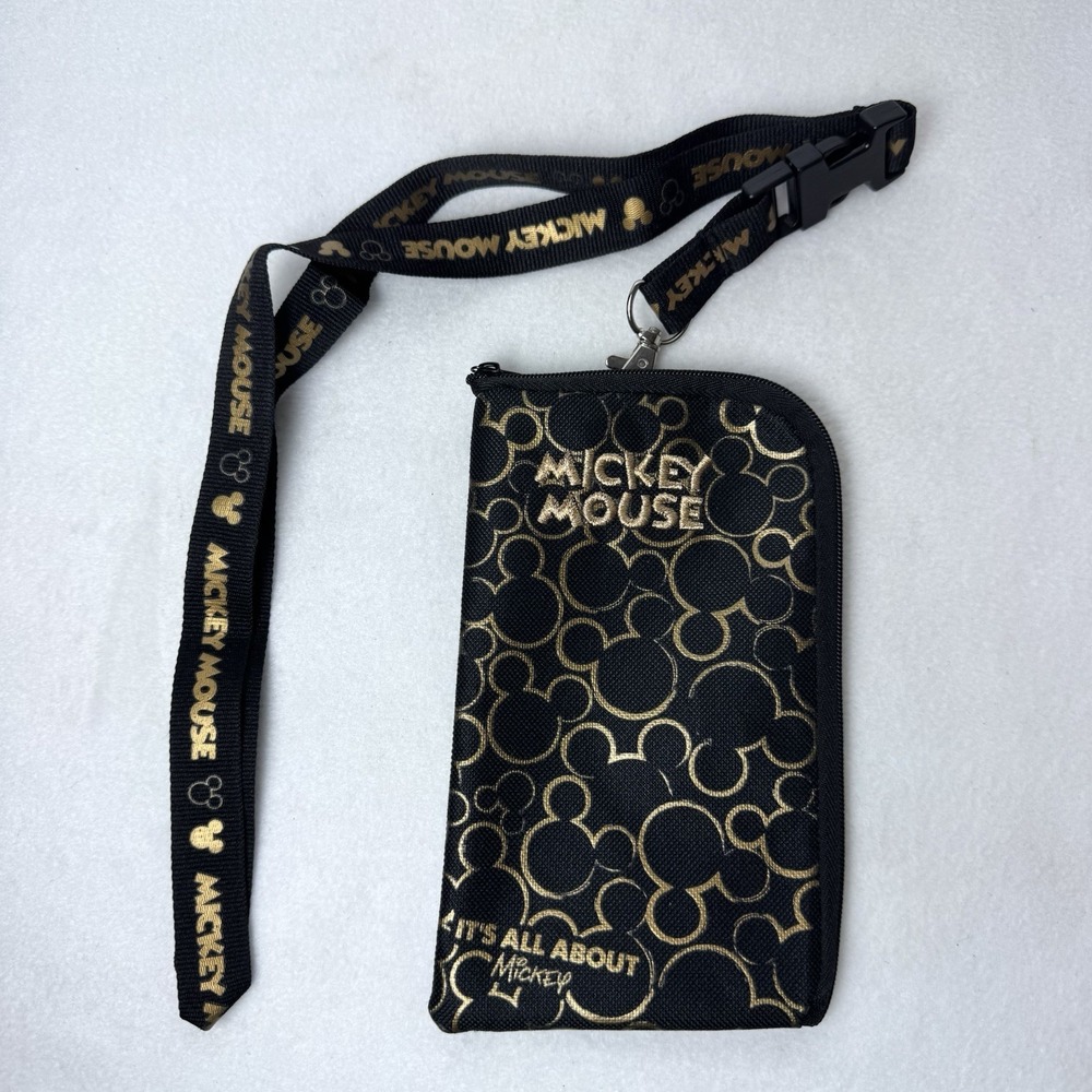 Disney Gold Black Lanyard With Detachable Coin Purse Mini ID‎ Holder Bag
